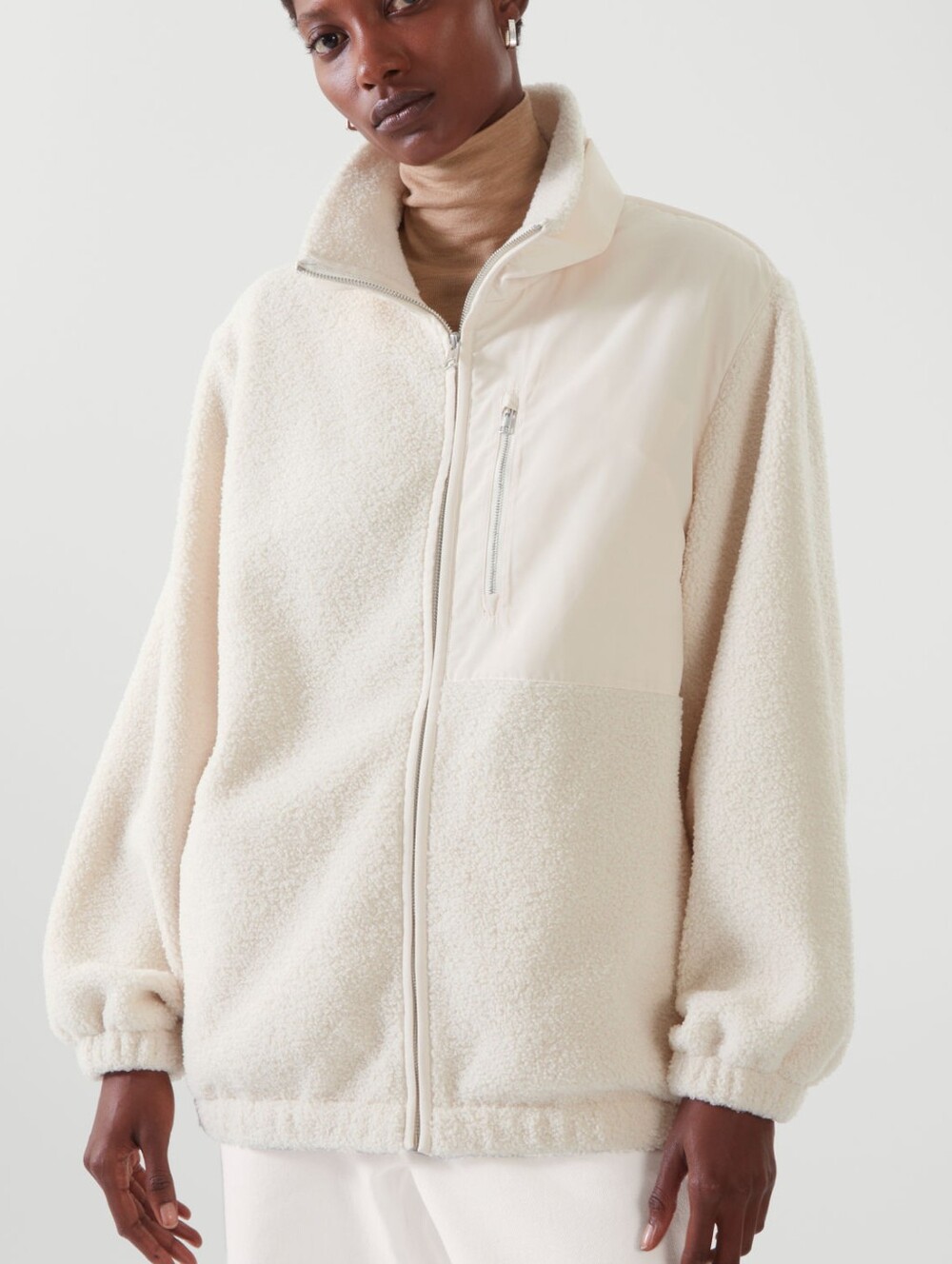 EUC COS Teddy Zip Up Jacket in Beige